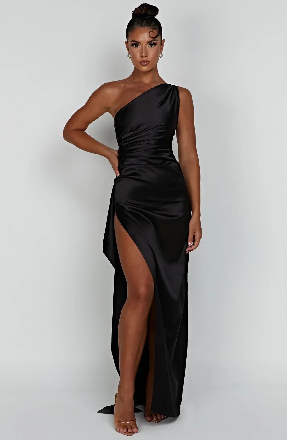 Sylis | one-shoulder satin slit dress