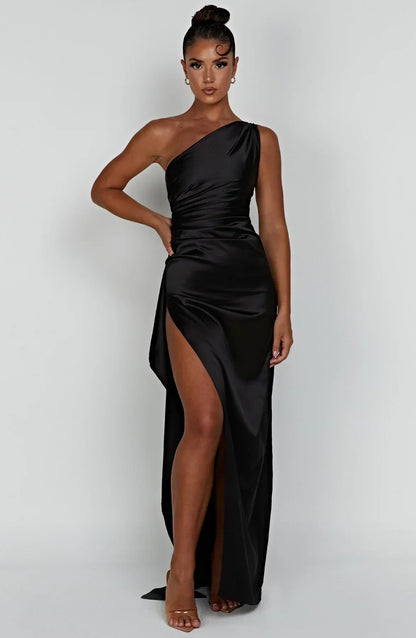 Sylis | one-shoulder satin slit dress