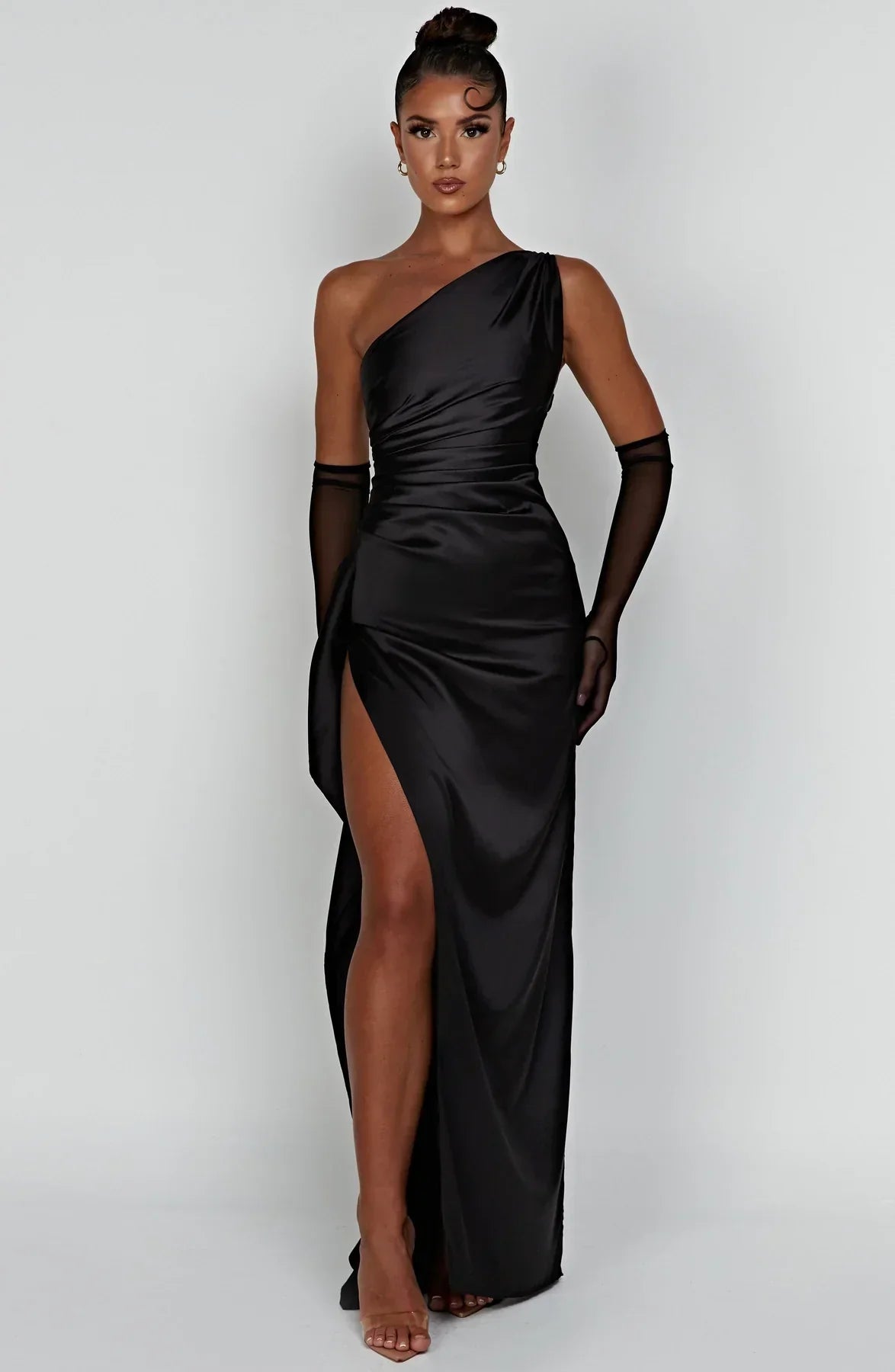 Sylis | one-shoulder satin slit dress