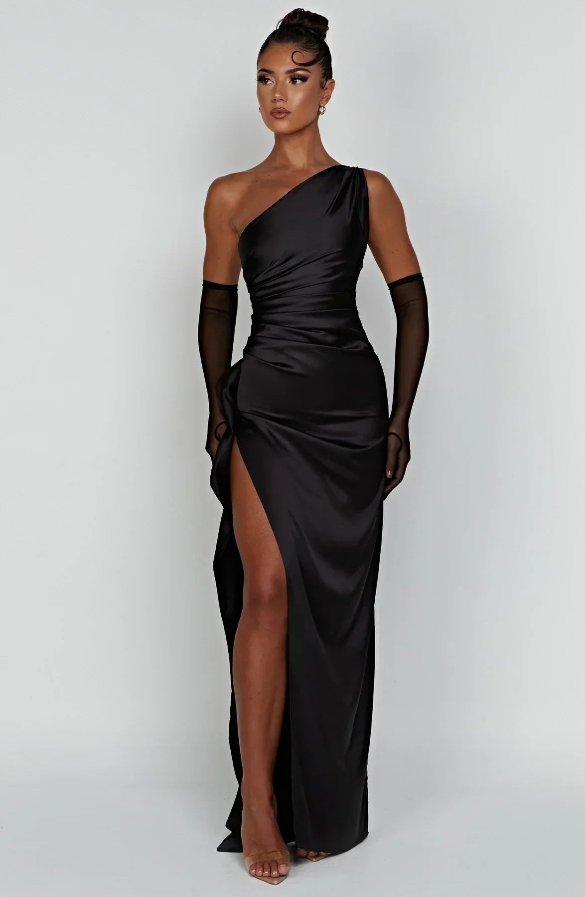 Sylis | one-shoulder satin slit dress