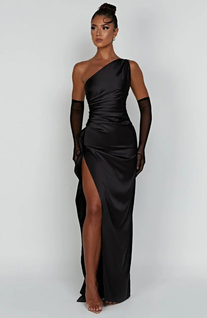 Sylis | one-shoulder satin slit dress