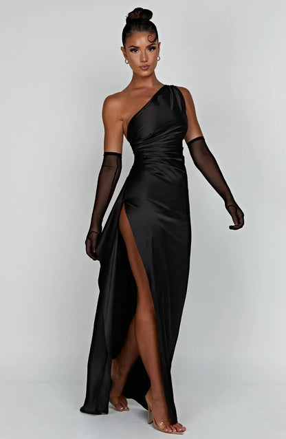 Sylis | one-shoulder satin slit dress