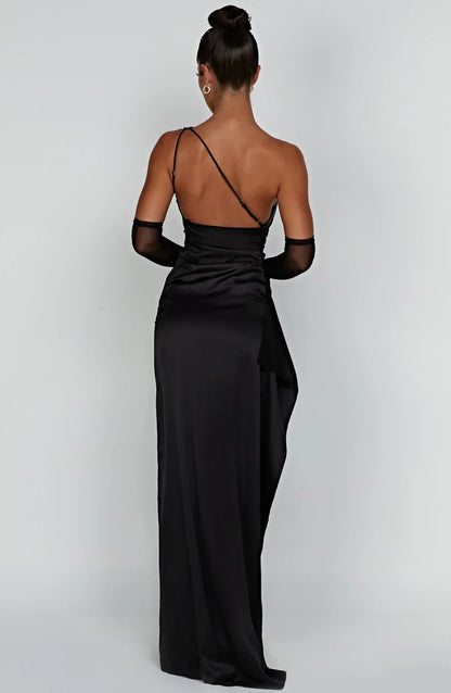 Sylis | one-shoulder satin slit dress