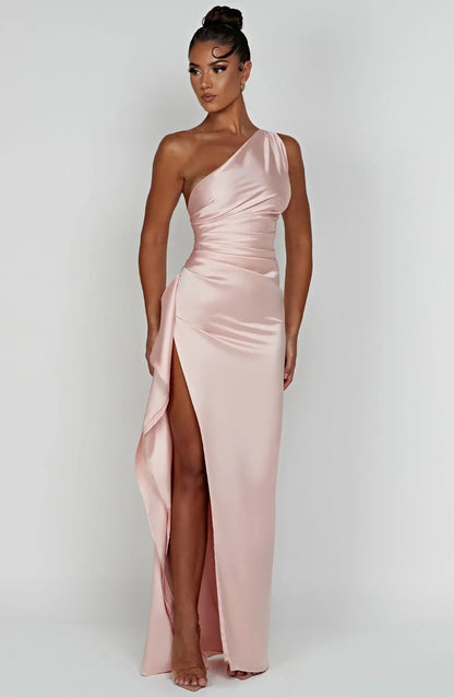 Sylis | one-shoulder satin slit dress