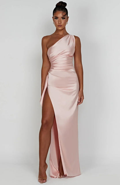 Sylis | one-shoulder satin slit dress