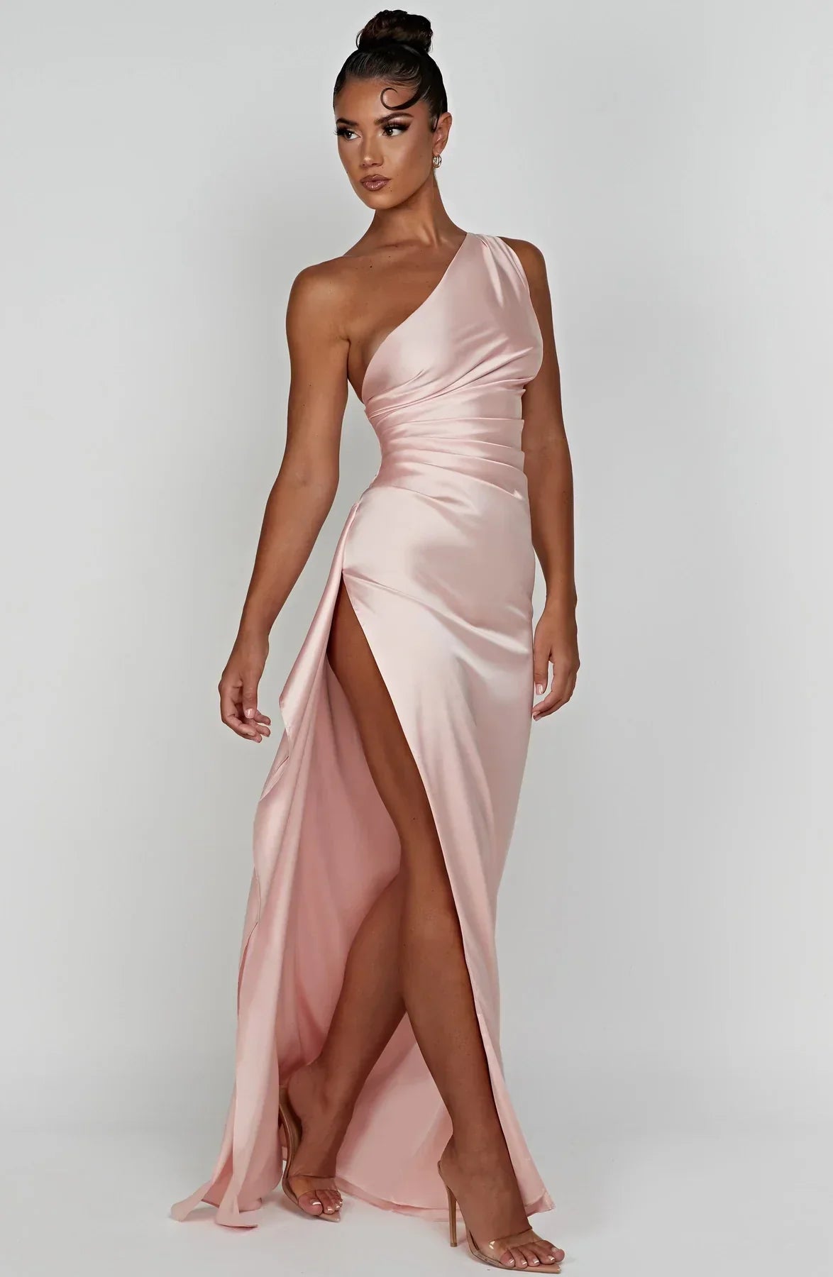 Sylis | one-shoulder satin slit dress