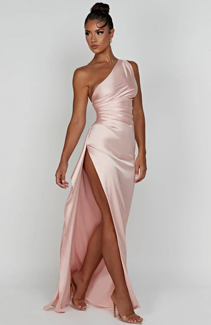 Sylis | one-shoulder satin slit dress