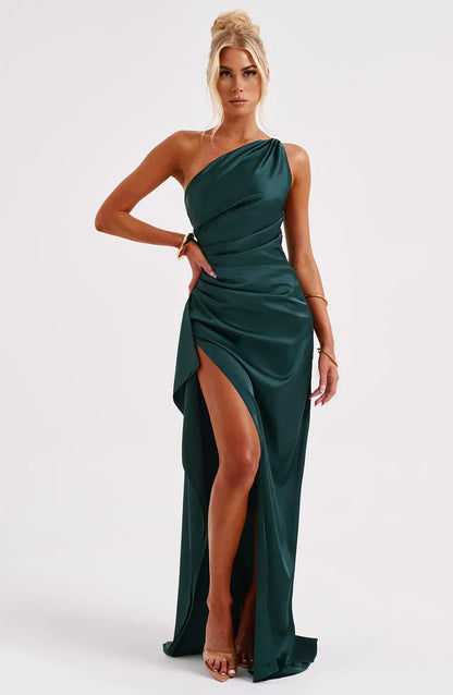 Sylis | one-shoulder satin slit dress