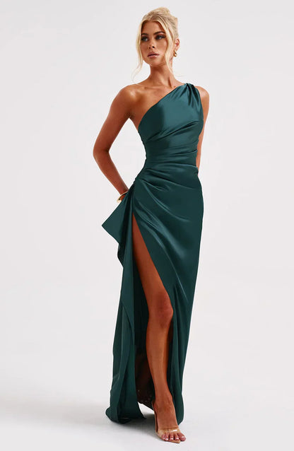 Sylis | one-shoulder satin slit dress