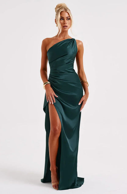 Sylis | one-shoulder satin slit dress