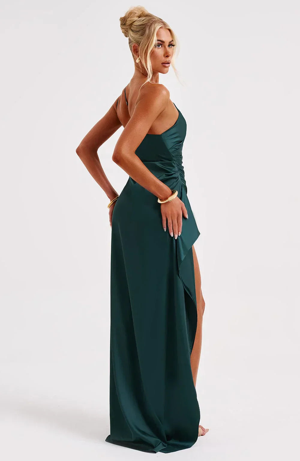 Sylis | one-shoulder satin slit dress
