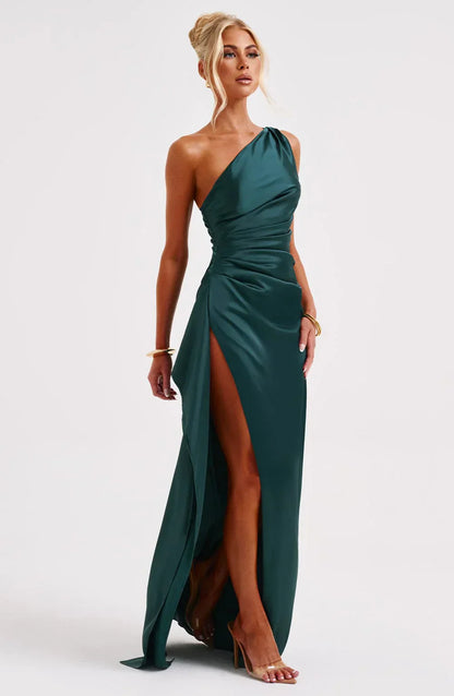 Sylis | one-shoulder satin slit dress