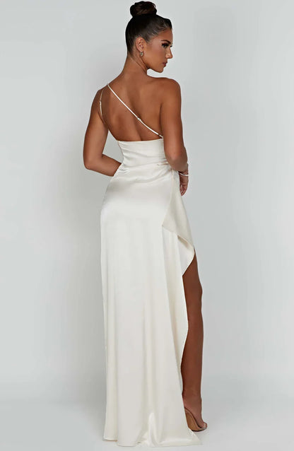Sylis | one-shoulder satin slit dress