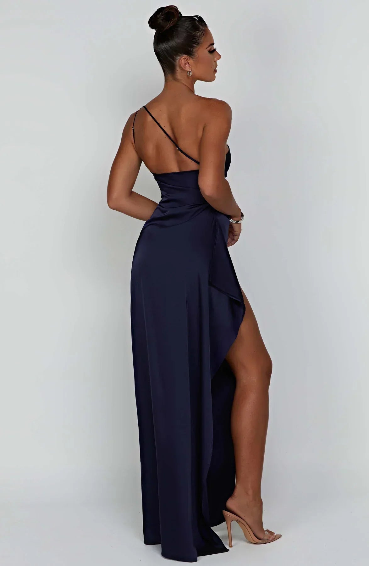 Sylis | one-shoulder satin slit dress