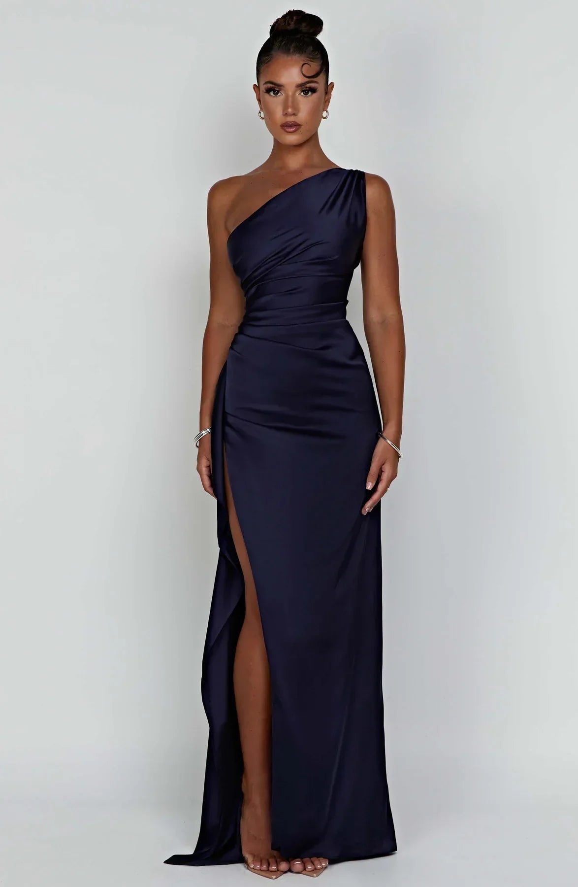 Sylis | one-shoulder satin slit dress