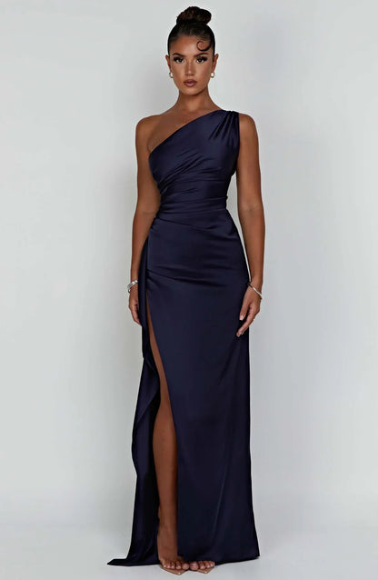 Sylis | one-shoulder satin slit dress