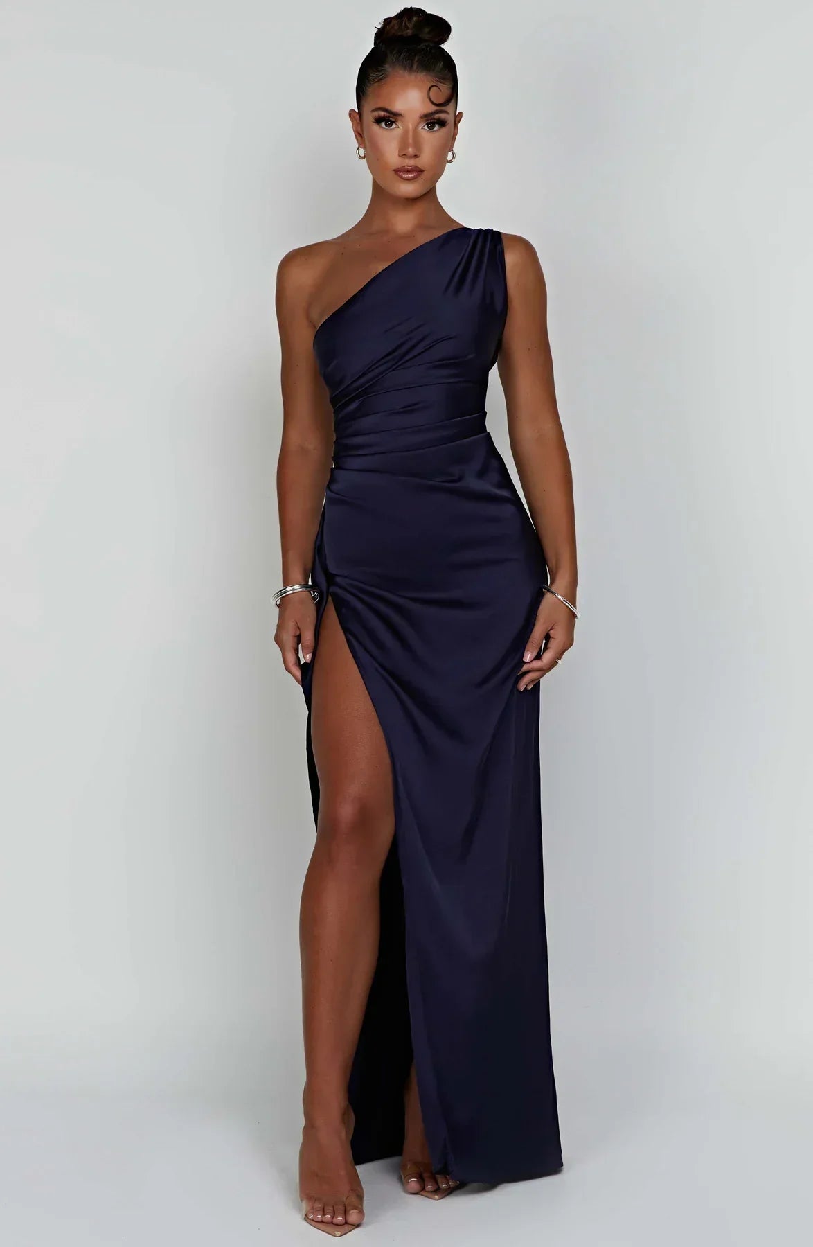 Sylis | one-shoulder satin slit dress