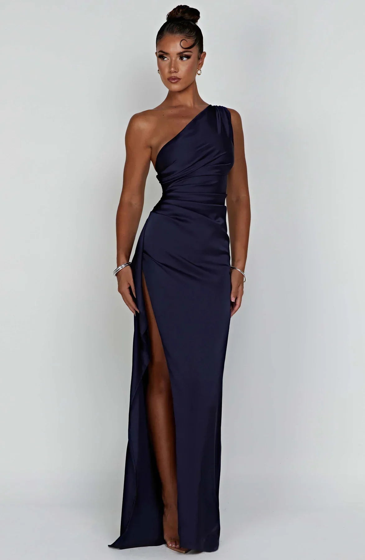Sylis | one-shoulder satin slit dress