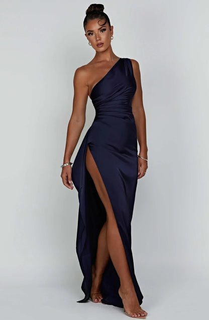 Sylis | one-shoulder satin slit dress