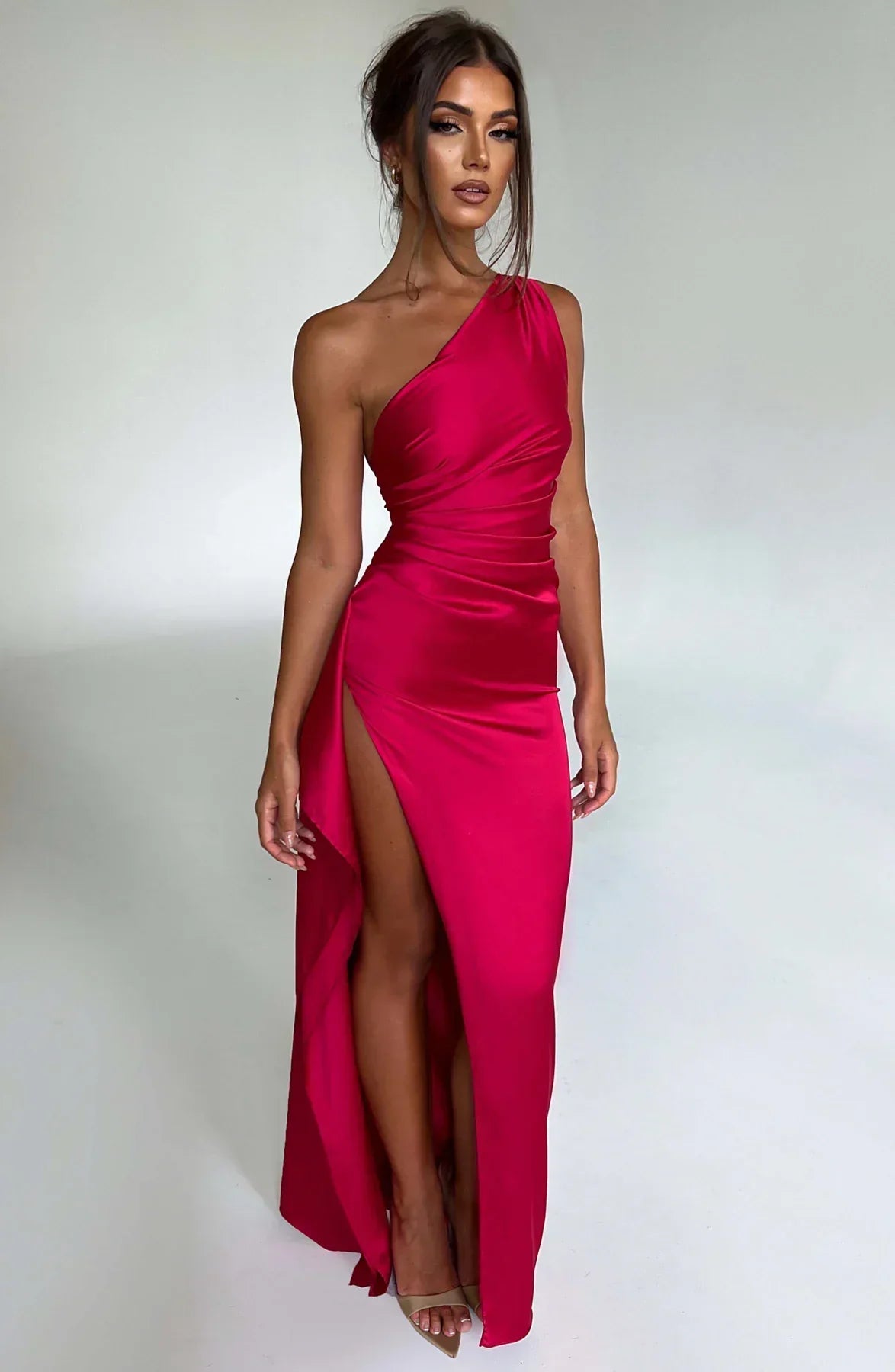 Sylis | one-shoulder satin slit dress