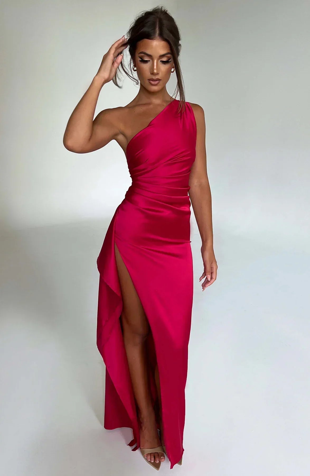 Sylis | one-shoulder satin slit dress