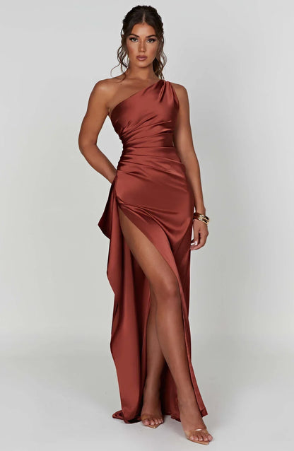 Sylis | one-shoulder satin slit dress