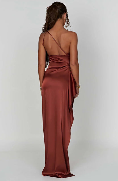 Sylis | one-shoulder satin slit dress