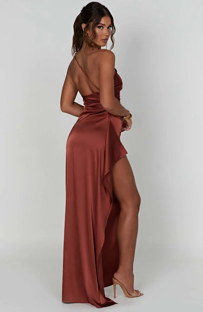 Sylis | one-shoulder satin slit dress