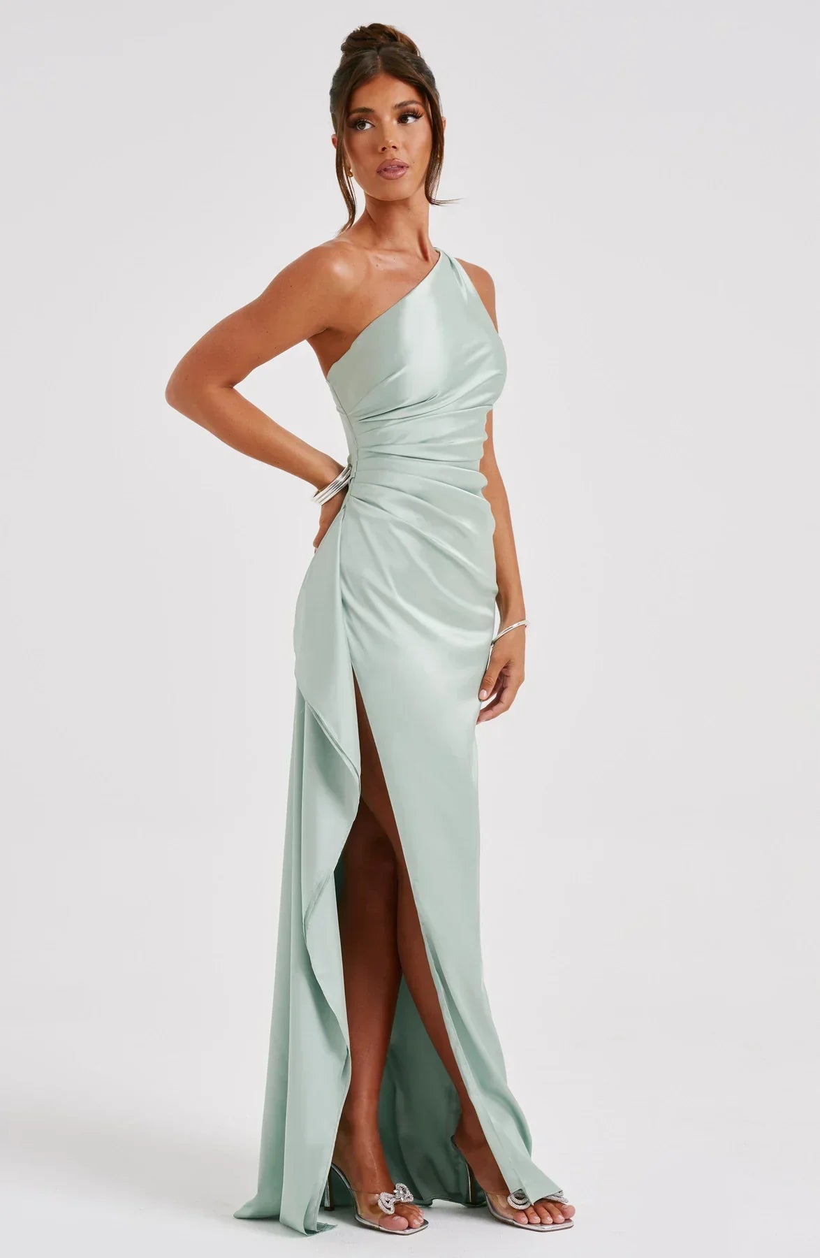 Sylis | one-shoulder satin slit dress