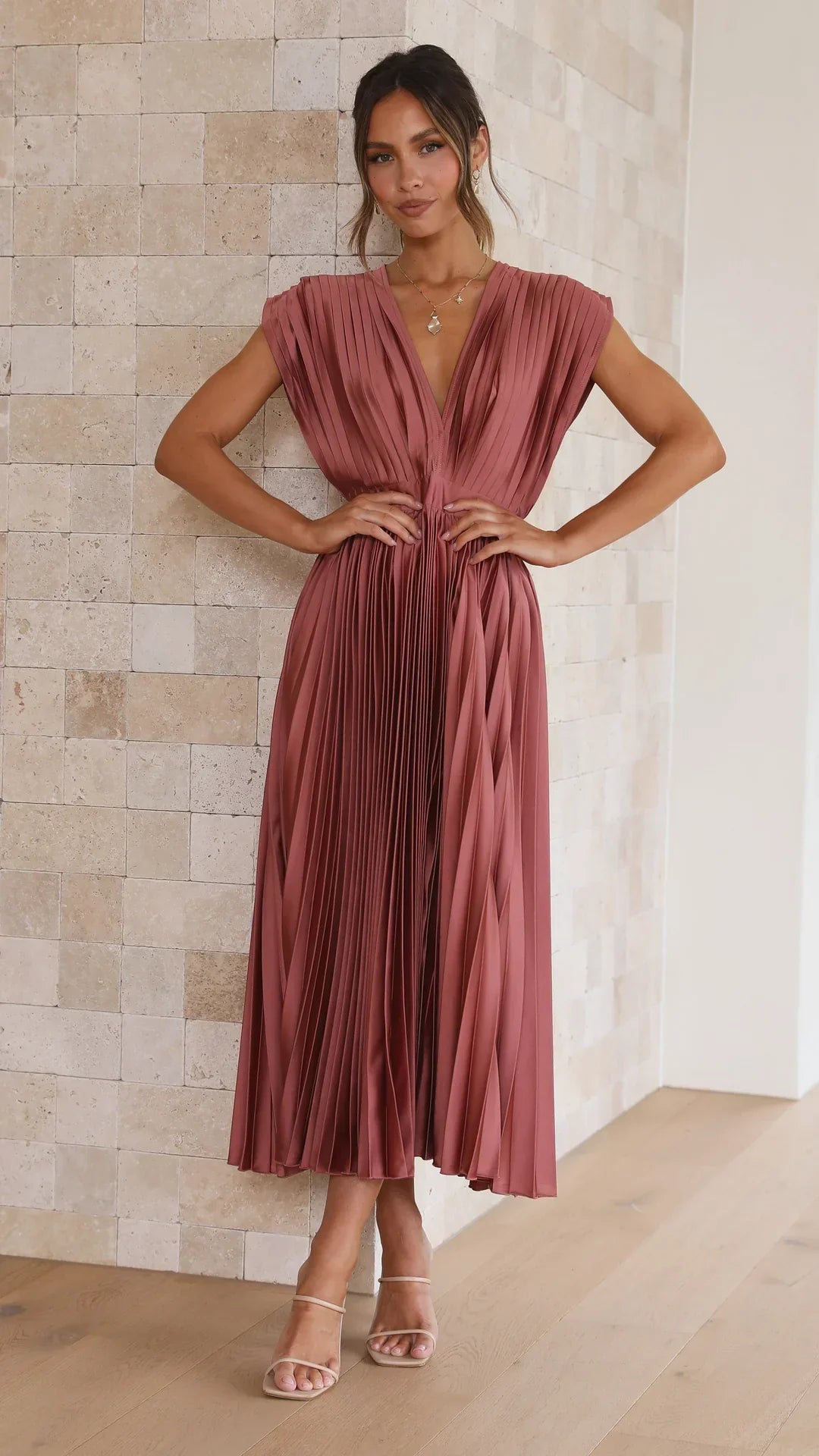 Sylis | Pleated Plunge Midi Dress