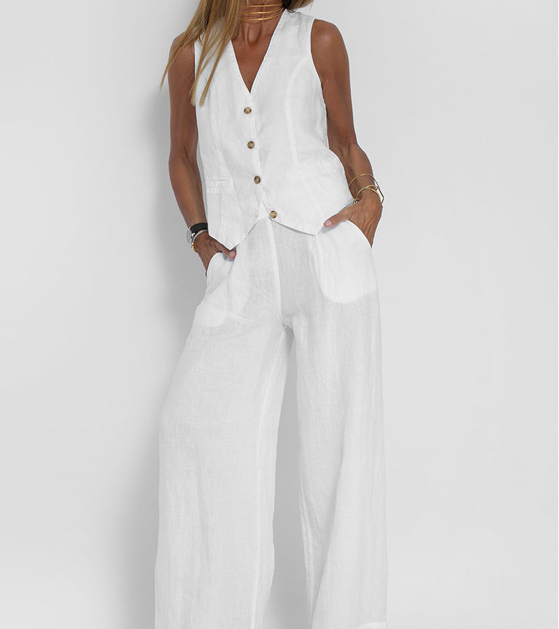 Sylis | Buttoned Vest & Wide-Leg Trousers Set