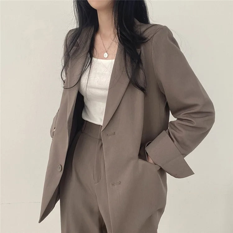 Sylis | Plain Blazer and Straight Fit Pants Set