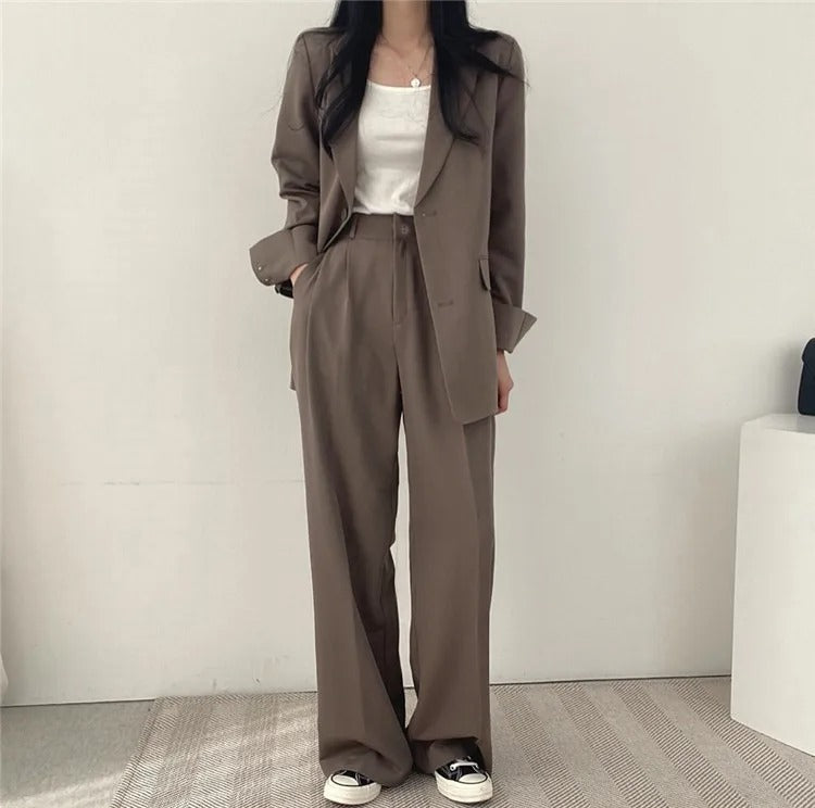 Sylis | Plain Blazer and Straight Fit Pants Set