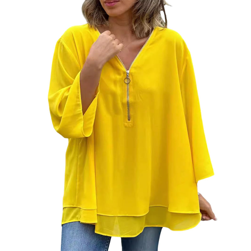 Sylis | V-Neck Flowy Zipped Top