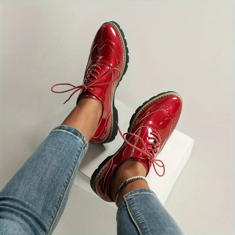 Sylis-Mode | Patent leather Oxford style shoes with heavy sole for women