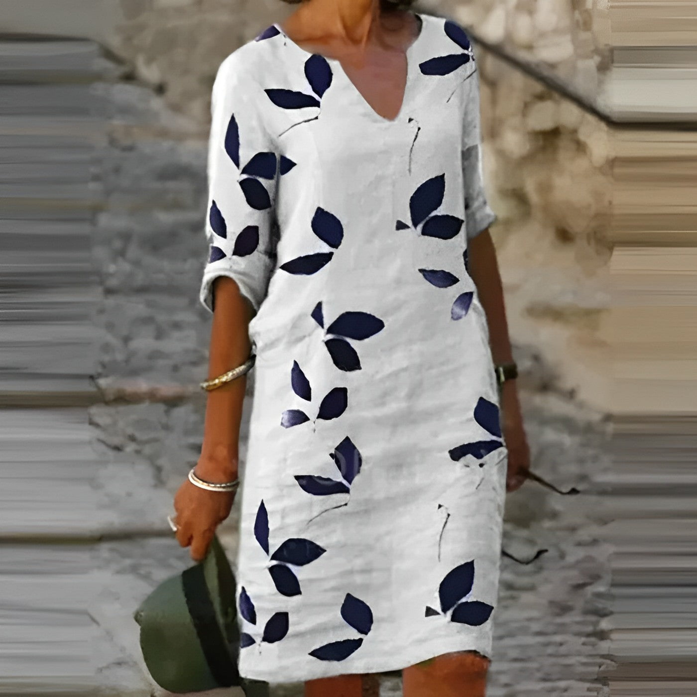 Sylis summer dress with leaf print for women