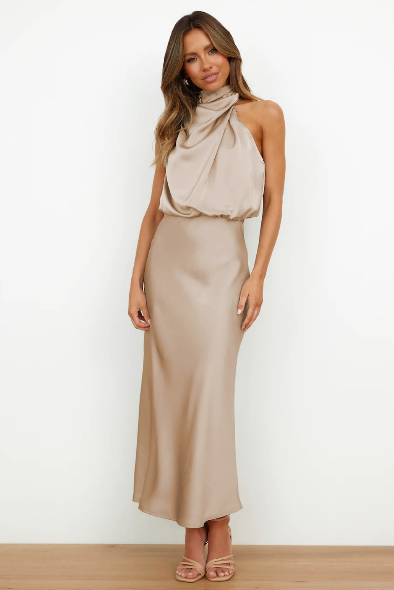 Sylis | Elegant midi dress with asymmetric round neckline