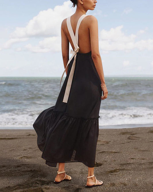 Sylis | Contrast Tied Open Back Dress