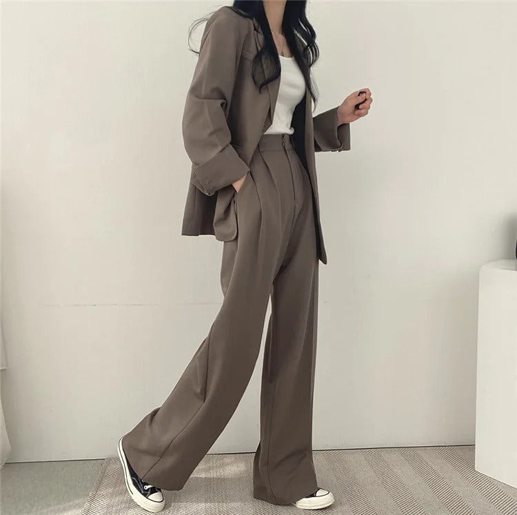 Sylis | Plain Blazer and Straight Fit Pants Set