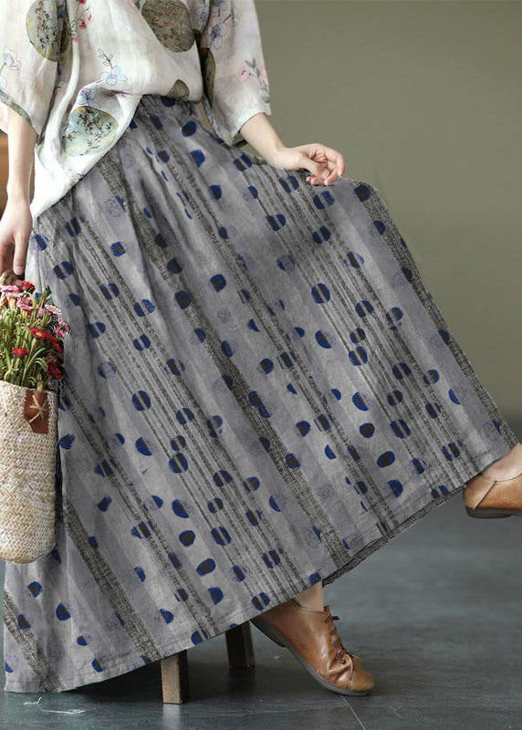 Sylis | Black flower Elastic Waist Print Linen Skirts Summer