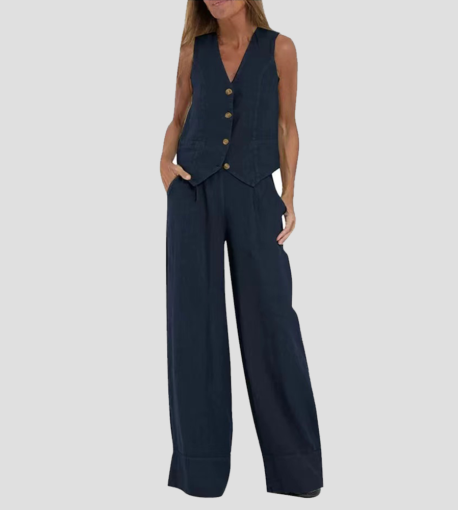 Sylis | Buttoned Vest & Wide-Leg Trousers Set