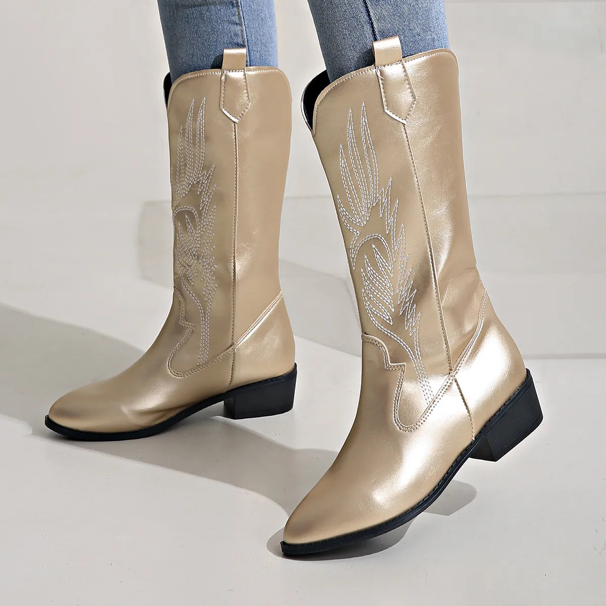 Sylis | Stylish PU Leather Soft Lining Cowboy Boots