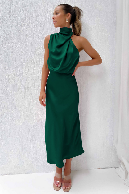 Sylis elegant midi with asymmetrical round neckline
