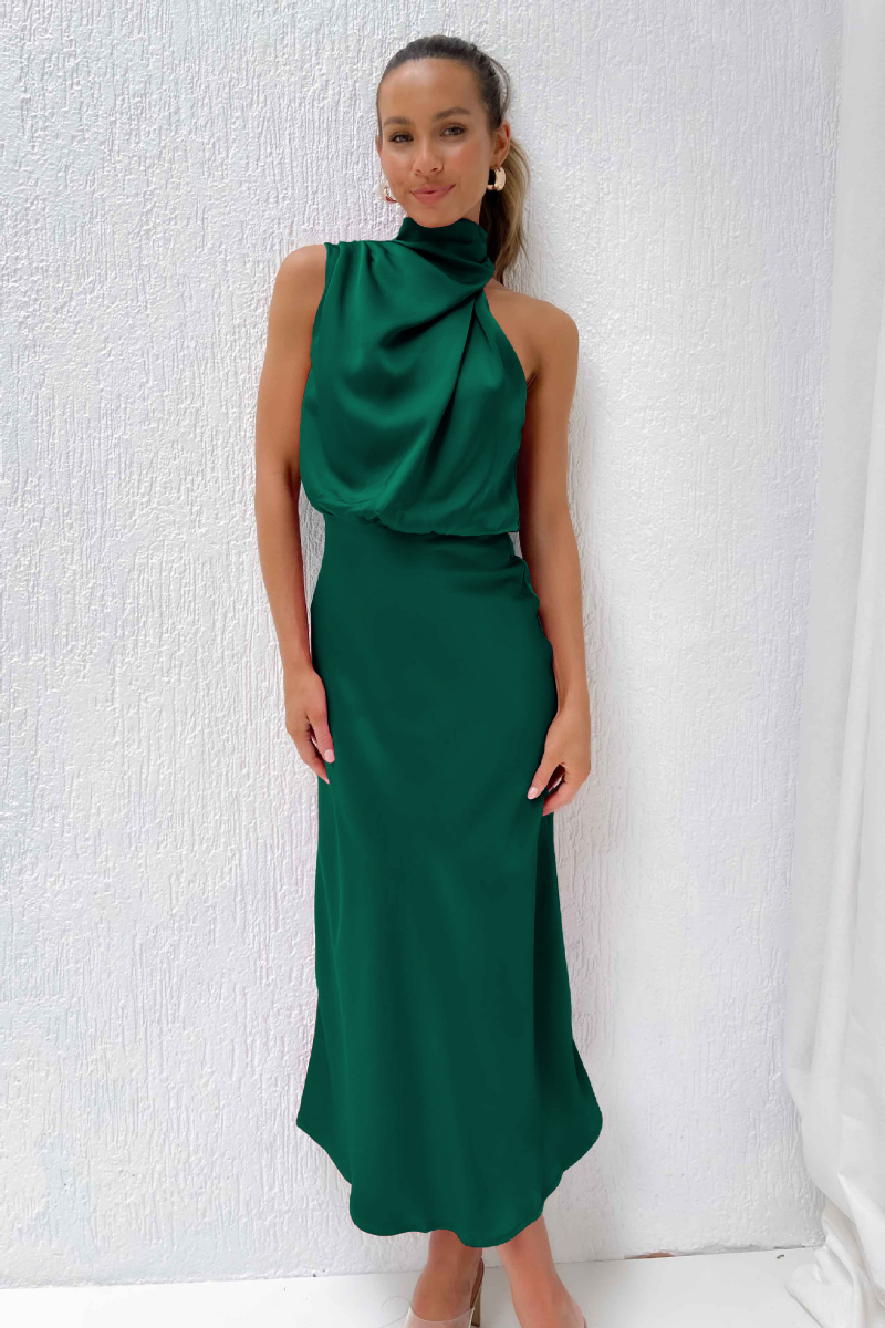 Sylis | Elegant midi dress with asymmetric round neckline