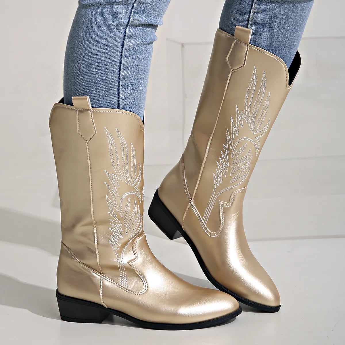 Sylis | Stylish PU Leather Soft Lining Cowboy Boots