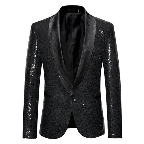 Sylis-Mode - Shiny golden Squin-glitz with button fleece men's blazer