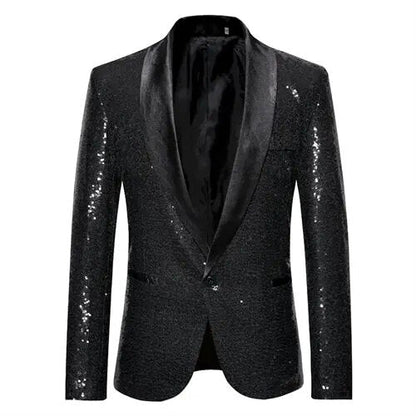 Sylis-Mode - Shiny golden Squin-glitz with button fleece men's blazer