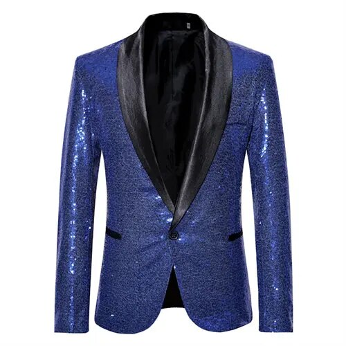 Sylis-Mode - Shiny golden Squin-glitz with button fleece men's blazer