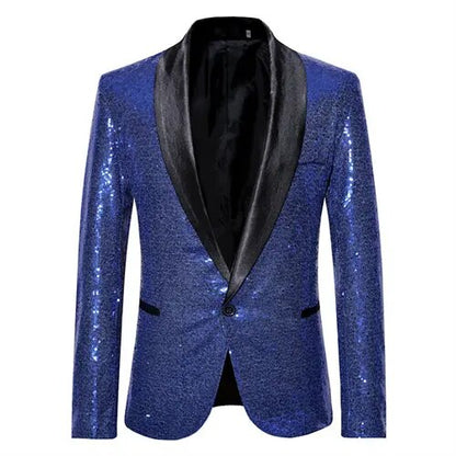 Sylis-Mode - Shiny golden Squin-glitz with button fleece men's blazer