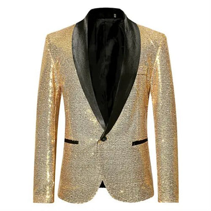 Sylis-Mode - Shiny golden Squin-glitz with button fleece men's blazer